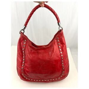 VTG Red Leather Studded Shoulder Purse Bag Susan Farber